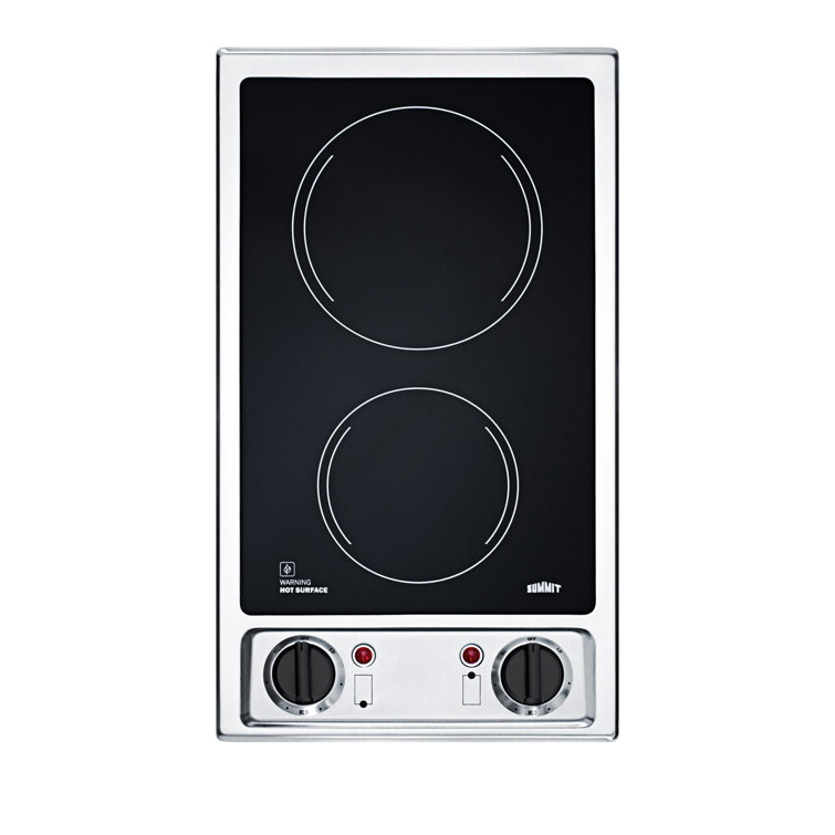 Compact Black Ceramic 2-Burner Electric Cooktop with Stainless Steel Trim