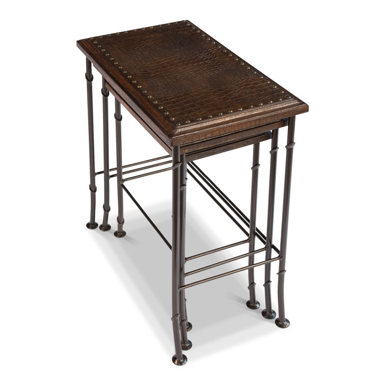 Traditional Brown Wood and Metal Rectangular End Table