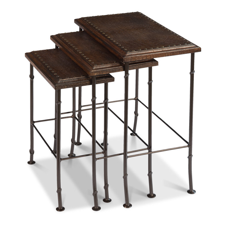 Traditional Brown Wood and Metal Rectangular End Table