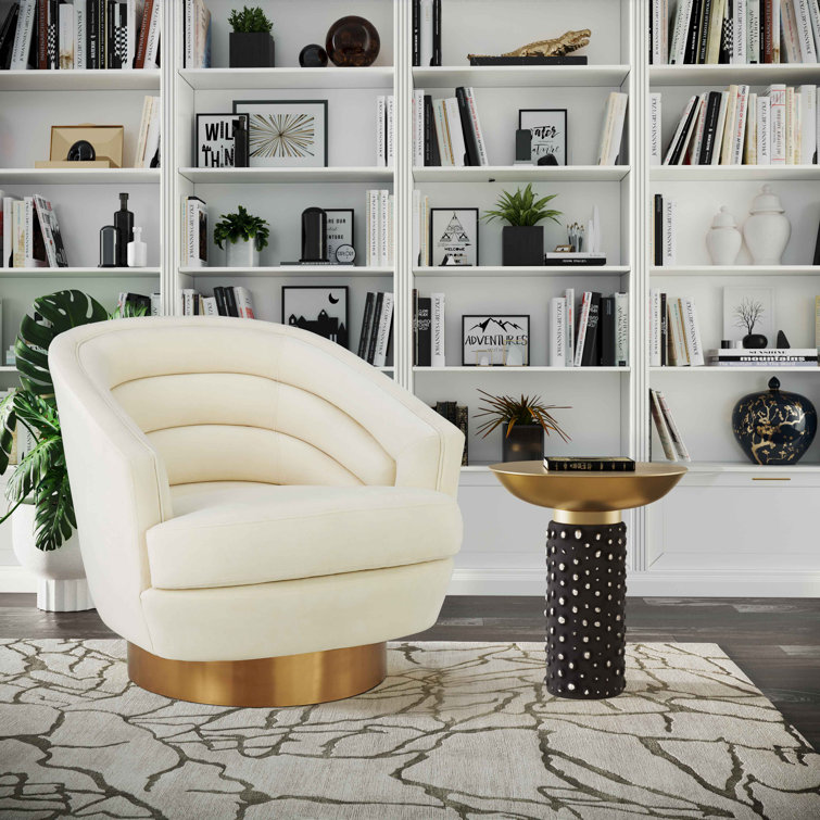 Cream Velvet Swivel Accent Chair with Gold Base