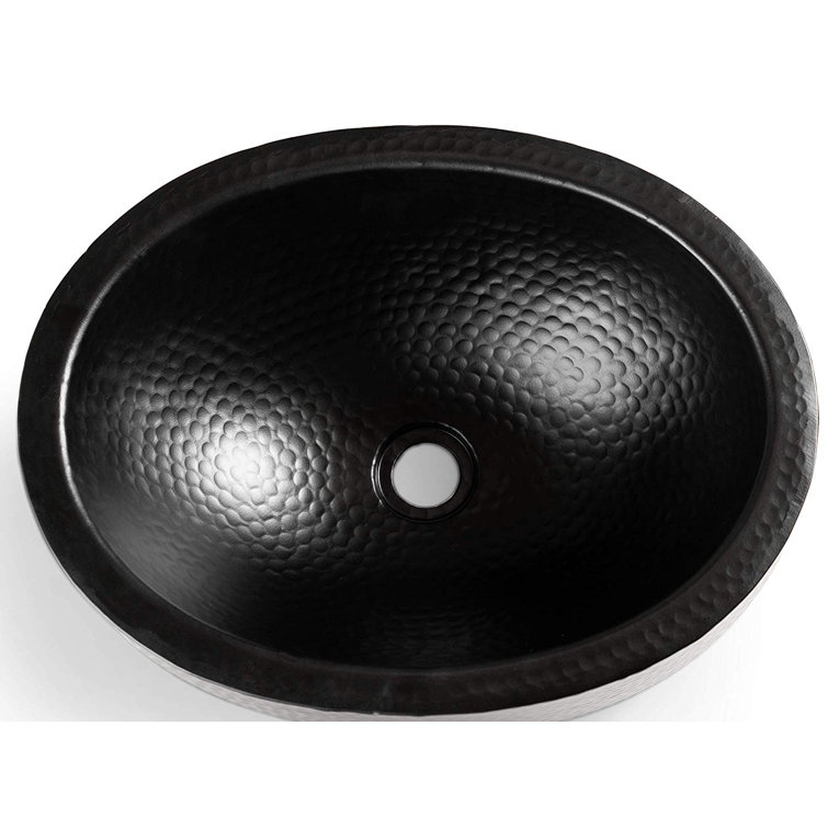 Matte Black Hammered Copper Oval Drop-In Bathroom Sink 17"
