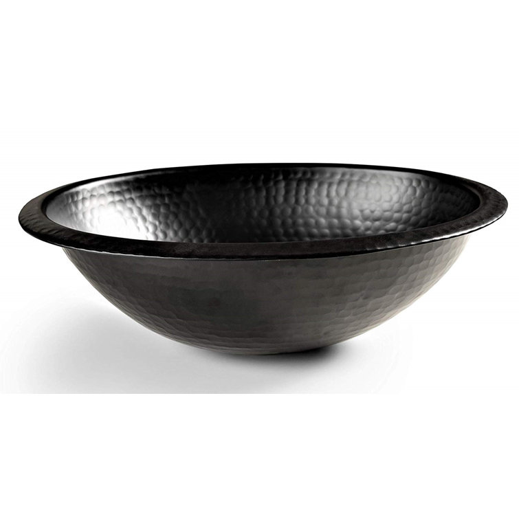 Matte Black Hammered Copper Oval Drop-In Bathroom Sink 17"