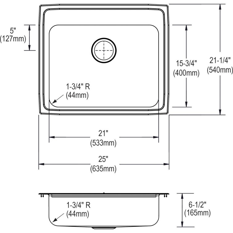 Lustertone 25" Stainless Steel Single Bowl Drop-In Sink