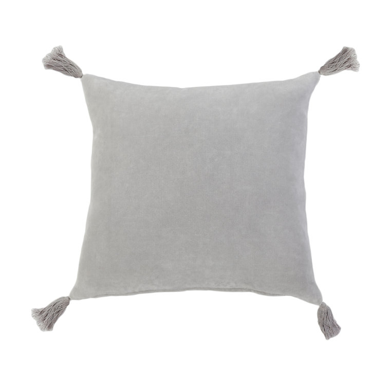 Bianca Light Gray Velvet Square Pillow with Tassels