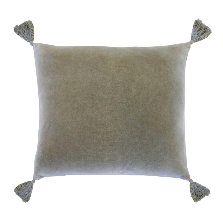 Sage Velvet Square Pillow with Tassels