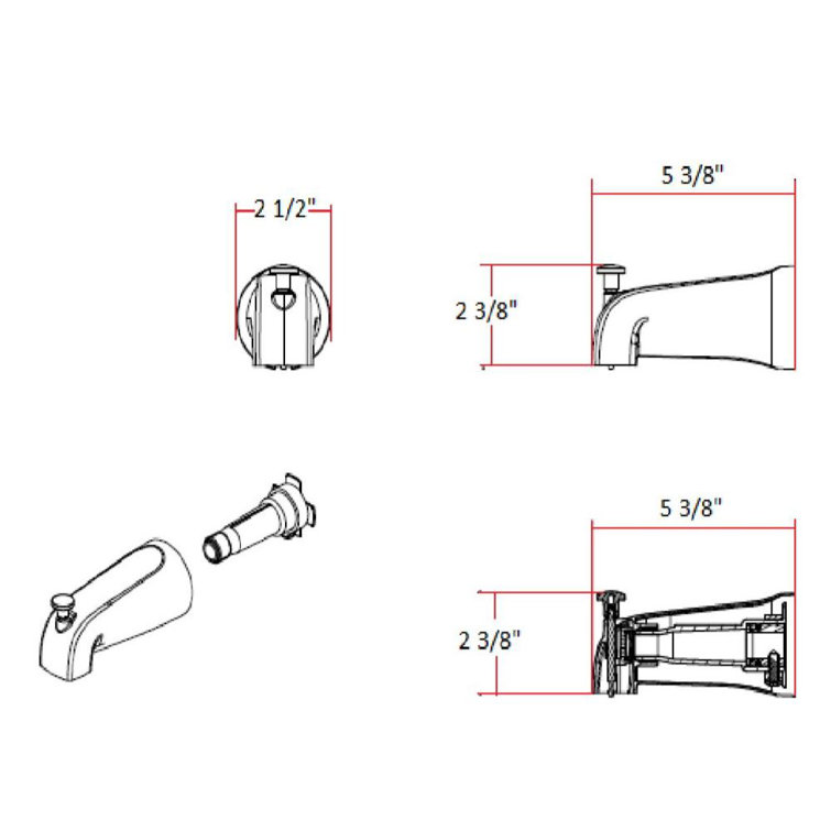 Satin Nickel Wall Mounted Tub Spout with Diverter