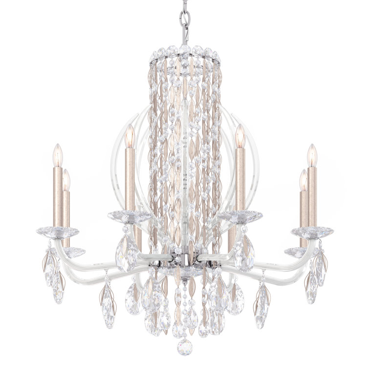 Antique Silver 8-Light Crystal Candle Chandelier