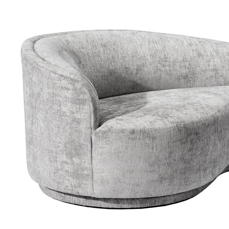 Feather Chenille Handcrafted Wood Left Curve Chaise