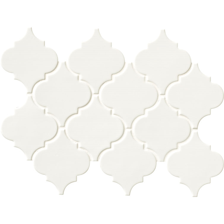 Whisper White Arabesque Ceramic Mosaic Tile Sheet
