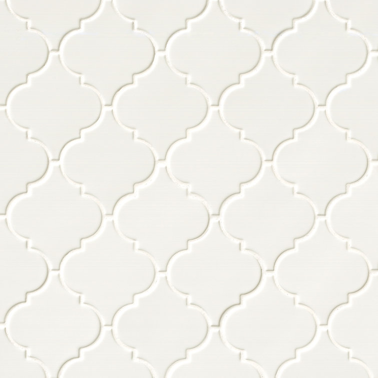 Whisper White Arabesque Ceramic Mosaic Tile Sheet