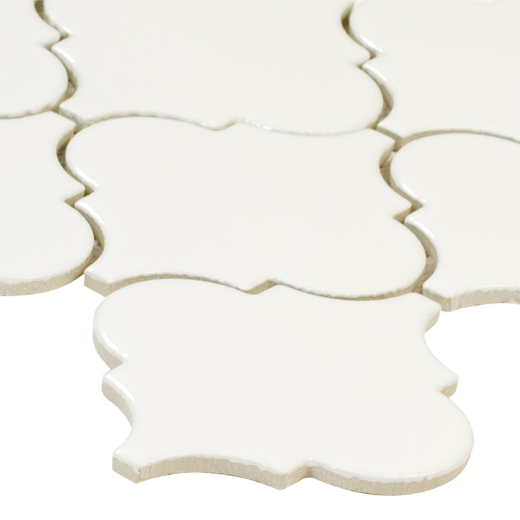 Whisper White Arabesque Ceramic Mosaic Tile Sheet
