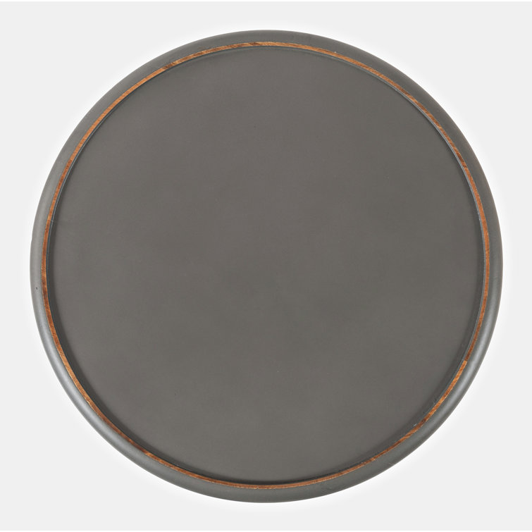 Transitional Hand-Carved 17" Round Drum Table in Antique Grey