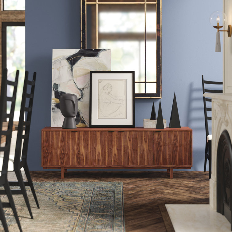 Belmont Walnut Credenza with Black Finish Pulls and Adjustable Shelves