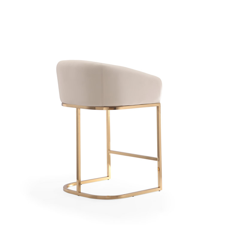Cream Faux Leather Bucket Counter Stool with Gold Frame
