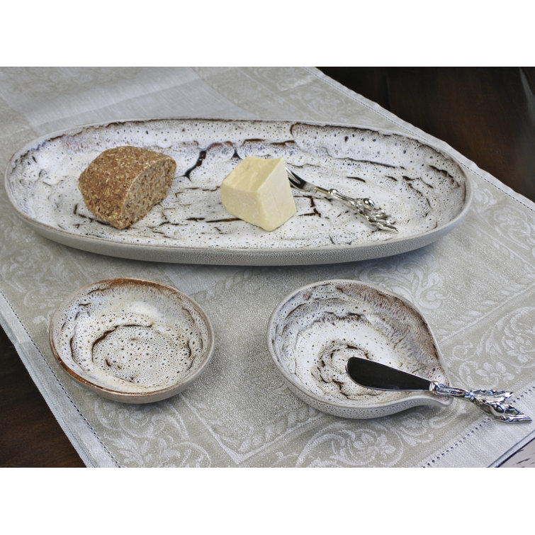 Rustic Cream and Brown Ceramic Oval Platter