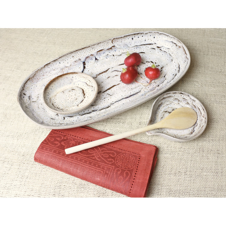 Rustic Cream and Brown Ceramic Oval Platter