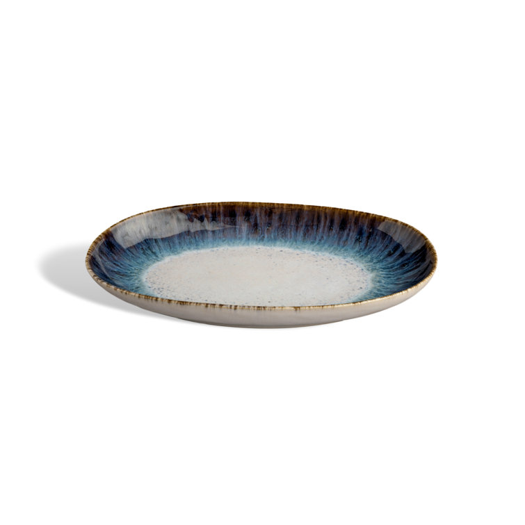 Blue and White Stoneware Oval Serving Platter