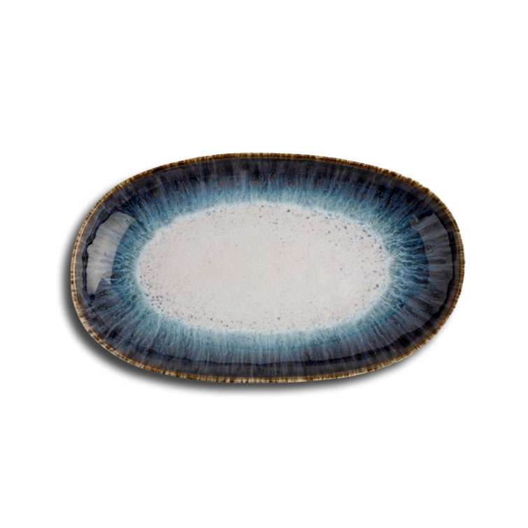 Blue and White Stoneware Oval Serving Platter