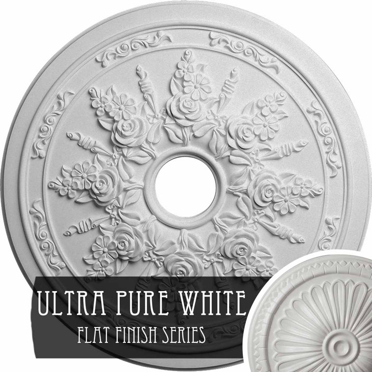 Ultra Pure White Rose and Ribbon Ceiling Medallion