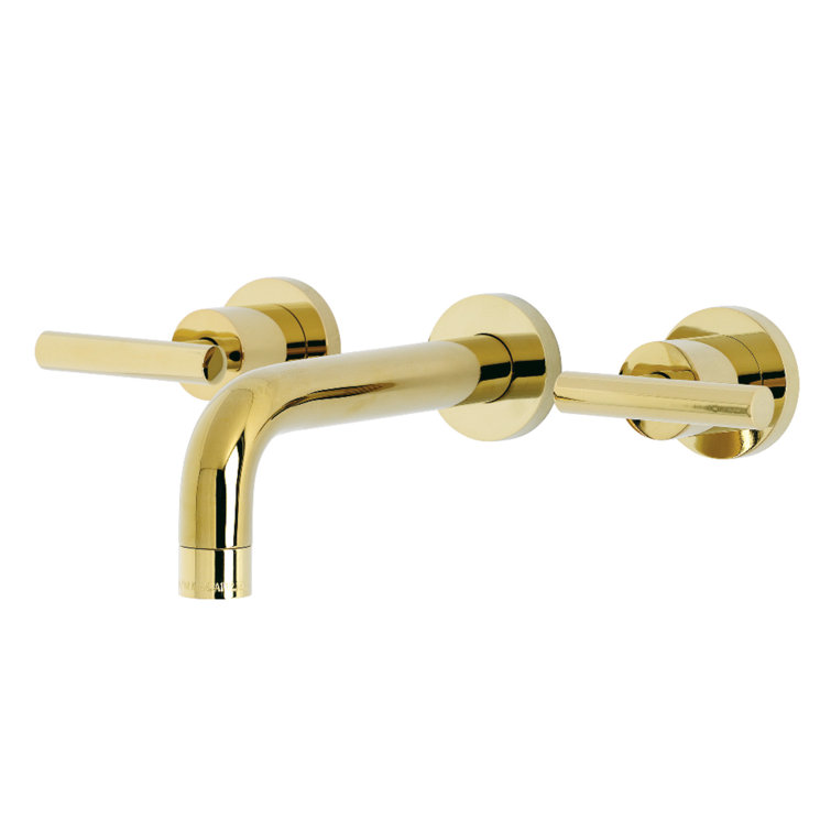 Manhattan Elegance 8-inch Polished Brass Wall Mount Bathroom Faucet