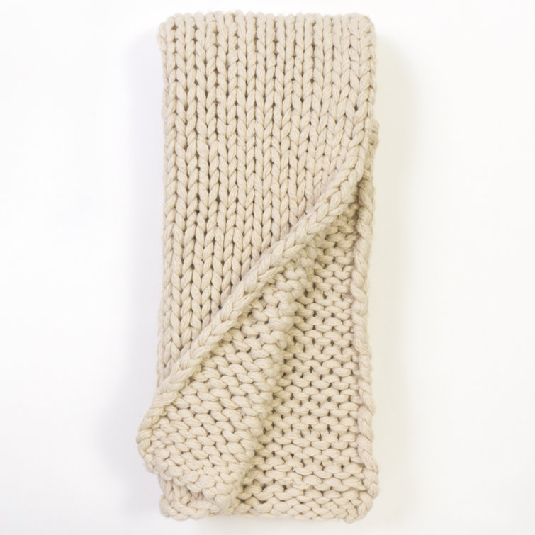 Ivory Cable Knit Wool Throw Blanket