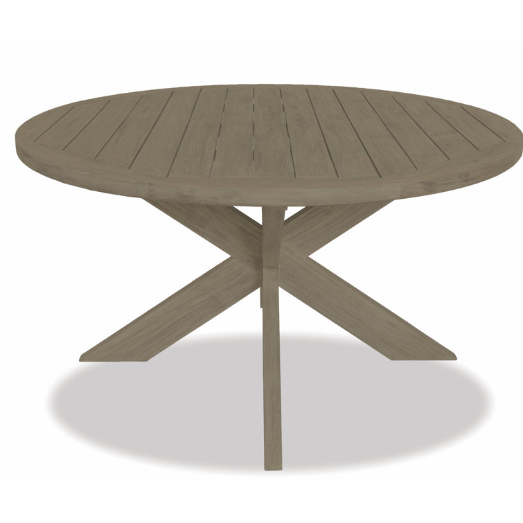 Natural Teak Round Outdoor Dining Table with Cross Base