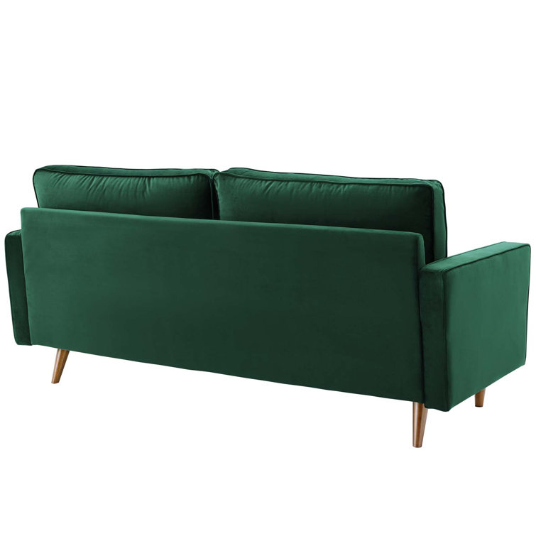 Mid-Century Modern 73'' Green Velvet Tufted Sofa with Wood Legs
