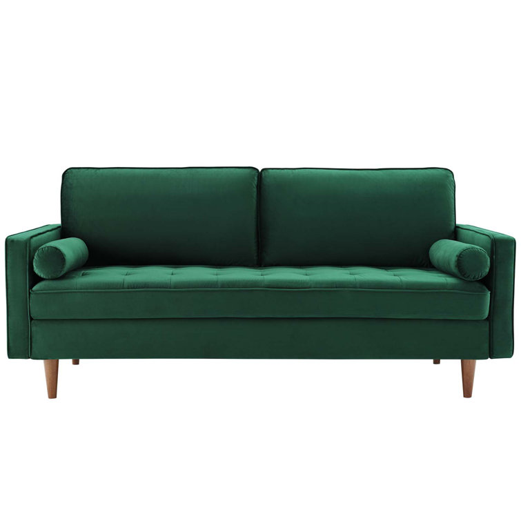 Mid-Century Modern 73'' Green Velvet Tufted Sofa with Wood Legs
