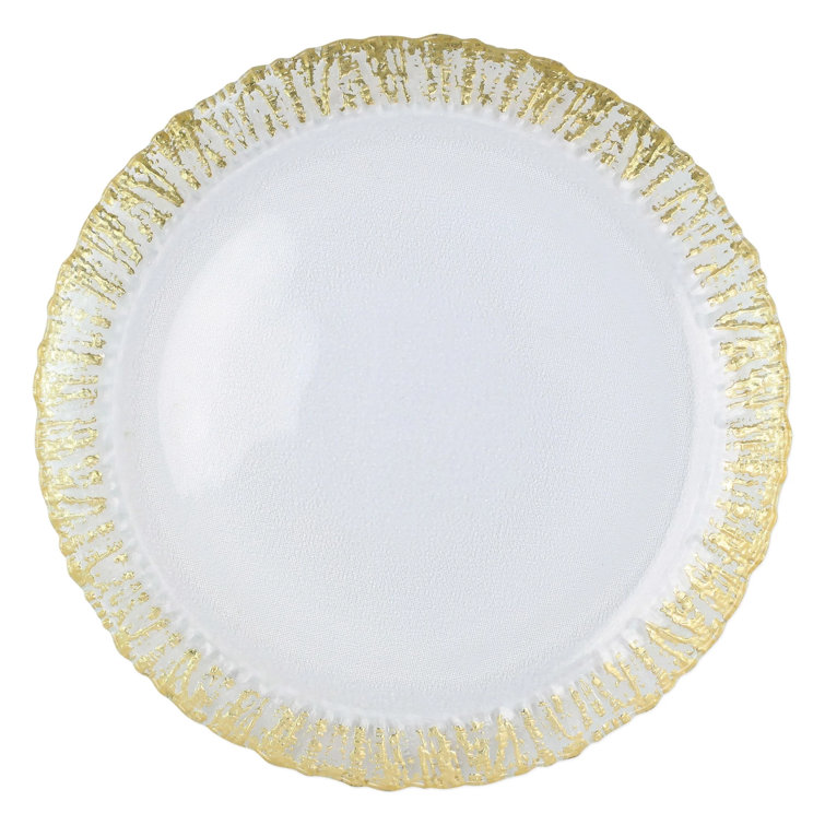 Gold Textured Glass Round Serving Platter with Embellished Border