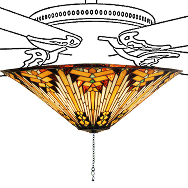 Desert Sunset 17" Beige and Sage Green Stained Glass Ceiling Fan Light Kit