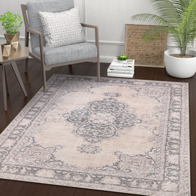 Beige Medallion Cotton-Synthetic 5' x 7' Easy-Care Area Rug