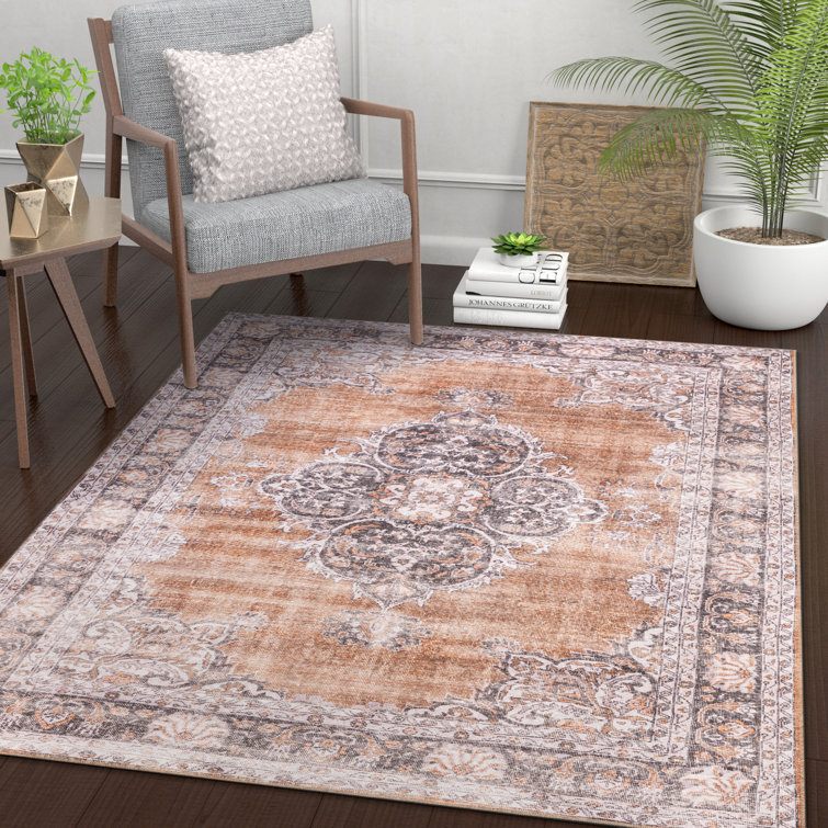 Rust and Gray Medallion 5' x 7' Washable Area Rug