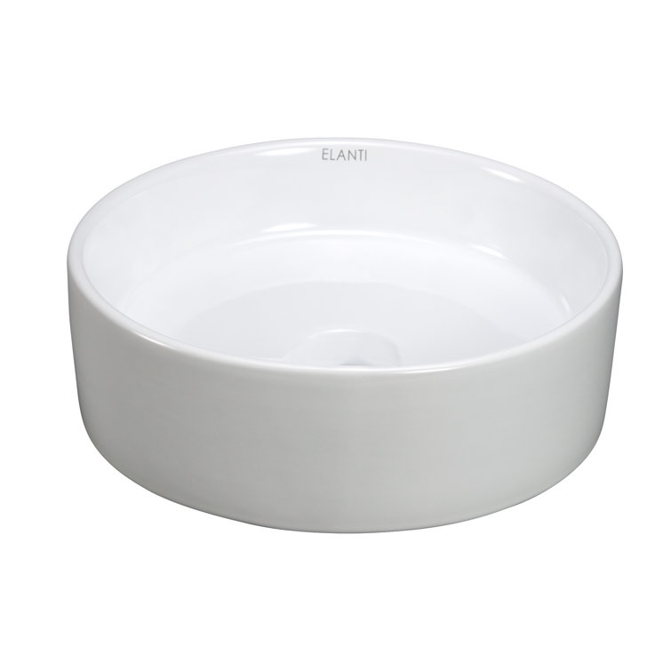 Modern 13.63'' White Ceramic Round Vessel Bathroom Sink