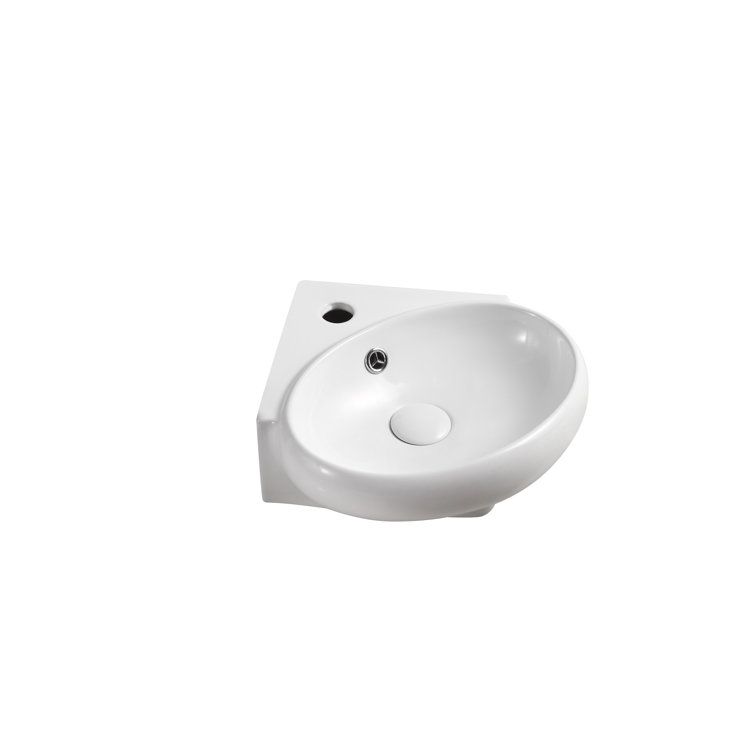 Compact White Ceramic Wall-Mount Corner Sink with Overflow