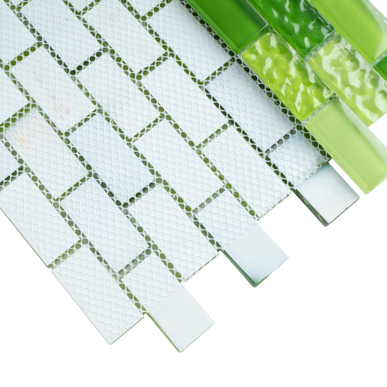 Green Glass Brick Mosaic Wall Tile Sheet