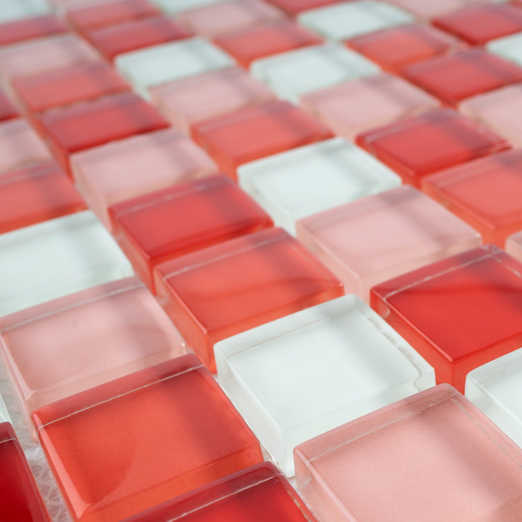 Red and Pink Glass Mosaic Tile Sheet for Kitchen and Bathroom