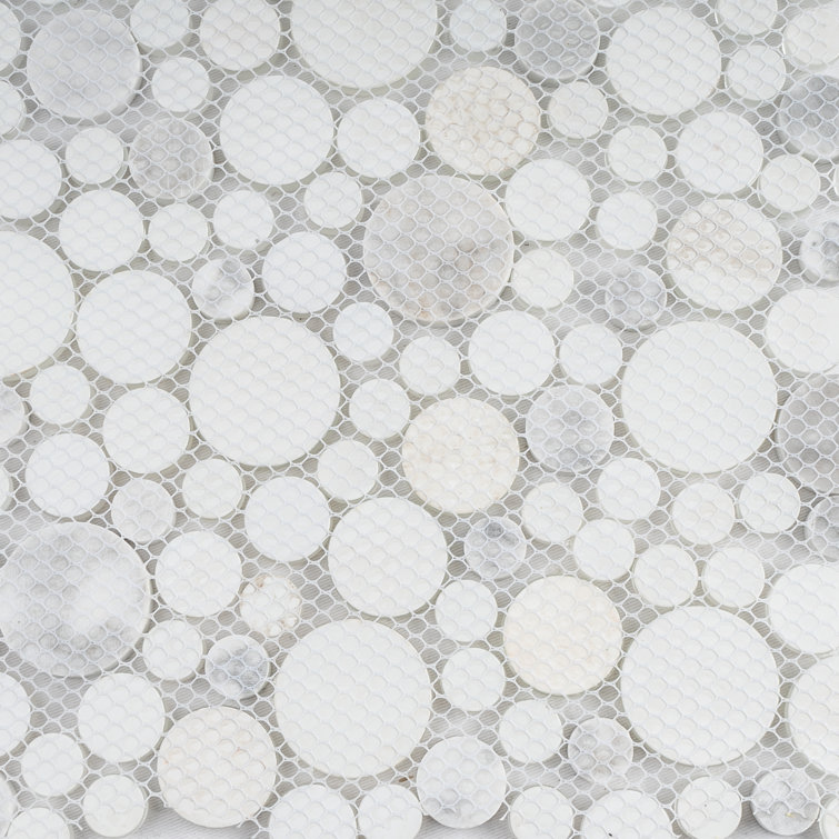 White Bubble Art Marble Look Mosaic Wall Tile Sheet