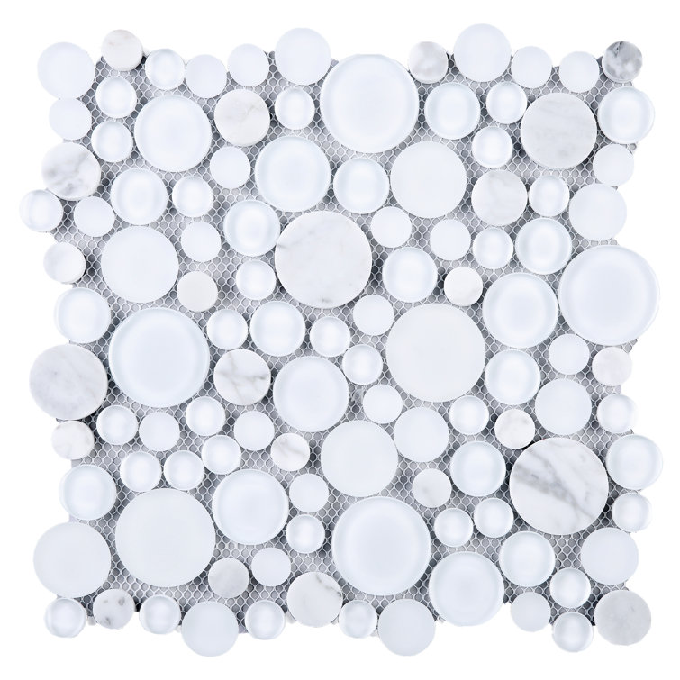 White Bubble Art Marble Look Mosaic Wall Tile Sheet