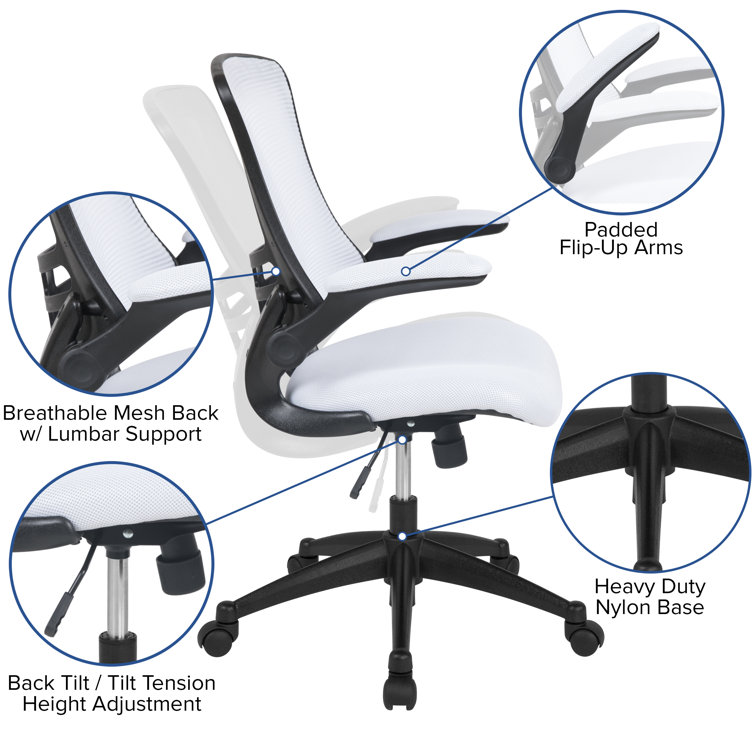 White Mesh Ergonomic Task Chair with Adjustable Arms