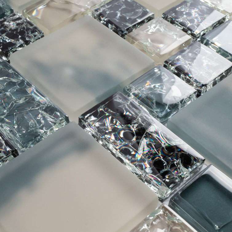 Gray and Black Glass Mosaic Wall Tile Sheet