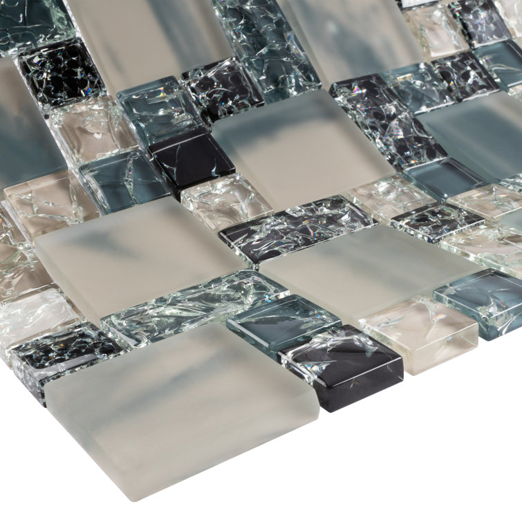 Gray and Black Glass Mosaic Wall Tile Sheet