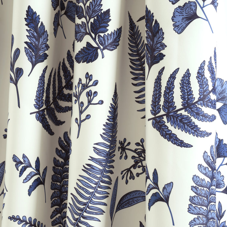 Devonia White and Navy Floral Polyester Blackout Curtains