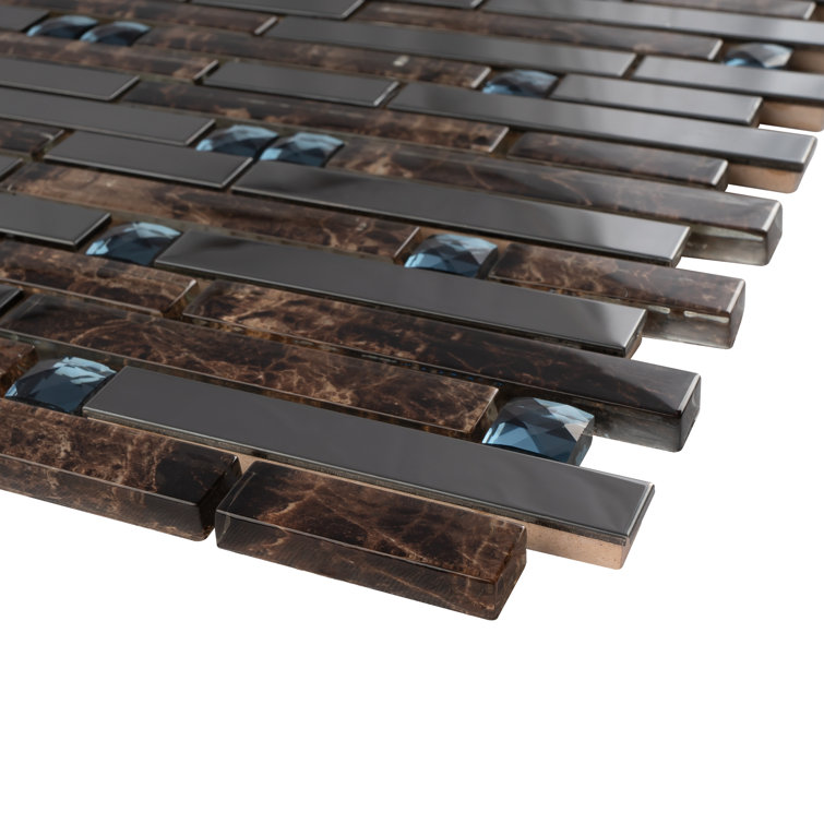 Gray and Brown Glass Linear Mosaic Wall Tile