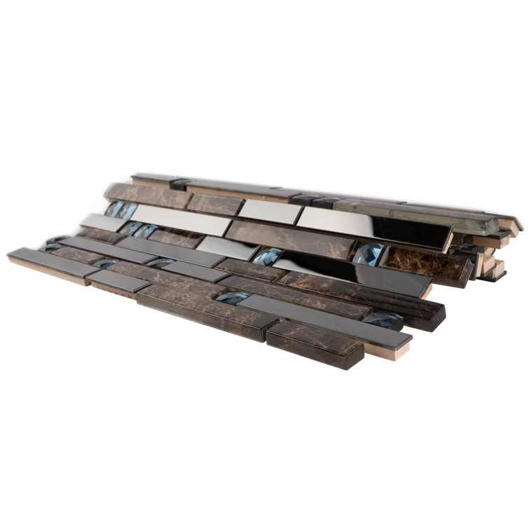 Gray and Brown Glass Linear Mosaic Wall Tile