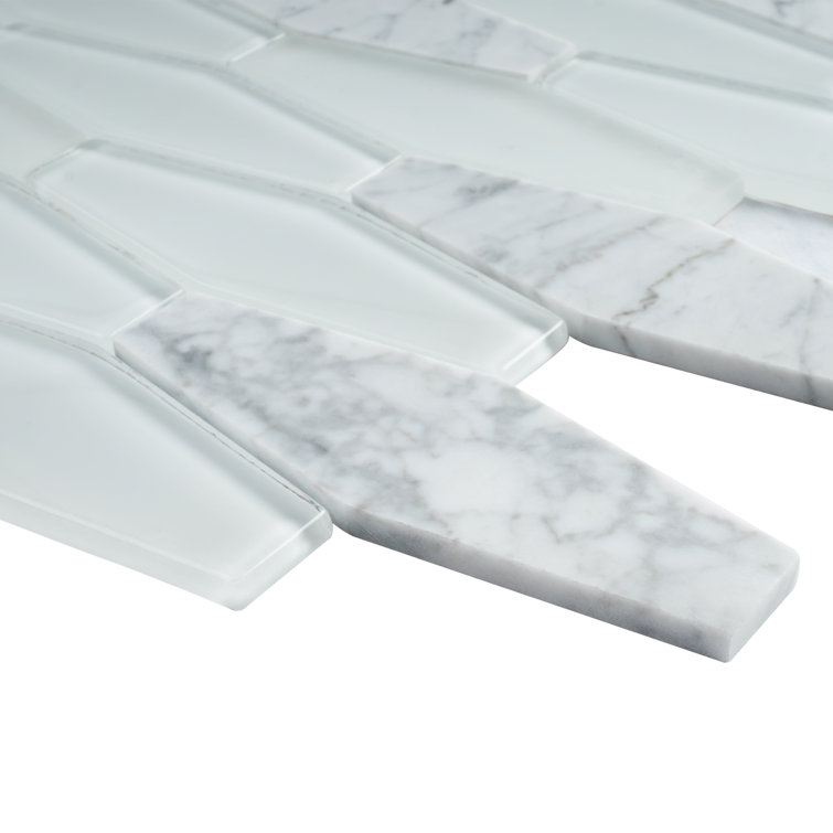 White Glass and Marble 2'' x 6'' Mosaic Wall Tile