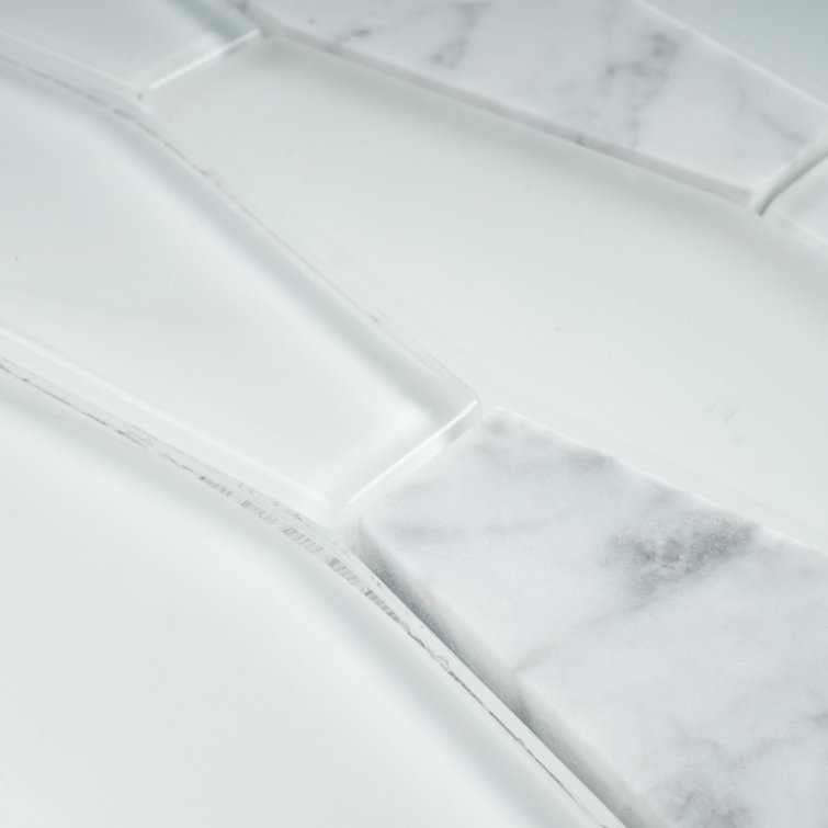 White Glass and Marble 2'' x 6'' Mosaic Wall Tile