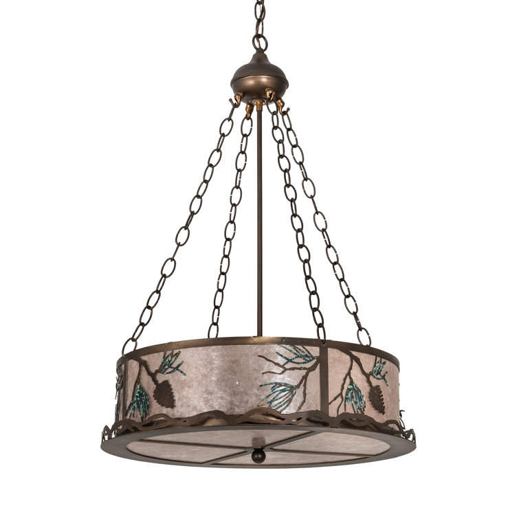 Balsam Pine 4-Light Glass Drum Chandelier - Indoor/Outdoor Energy Star