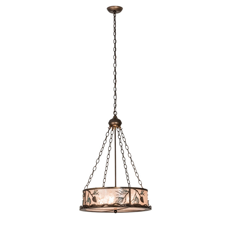 Balsam Pine 4-Light Glass Drum Chandelier - Indoor/Outdoor Energy Star