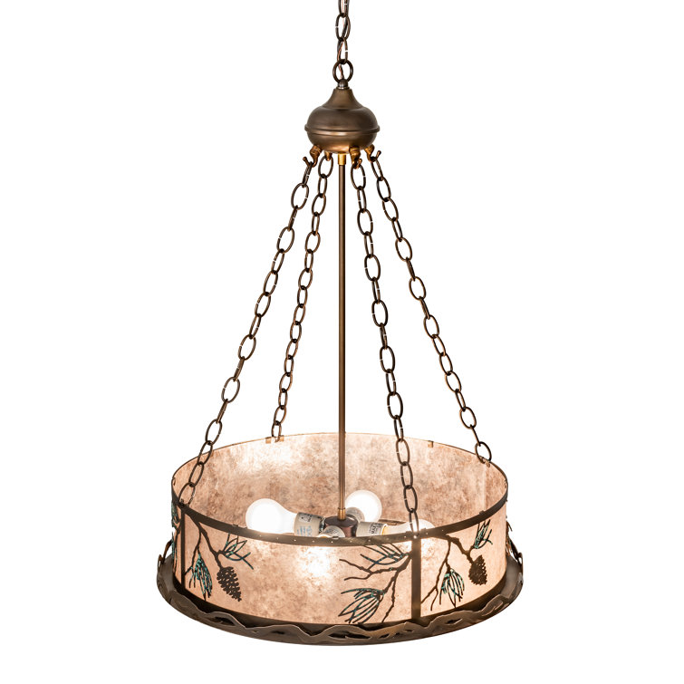 Balsam Pine 4-Light Glass Drum Chandelier - Indoor/Outdoor Energy Star