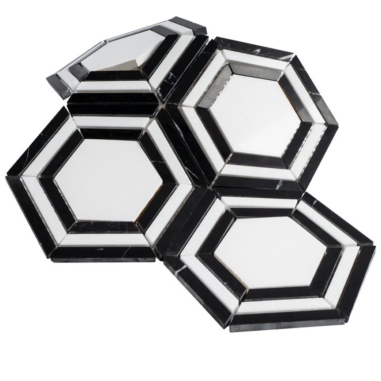 Black and White Hexagon Marble Mosaic Wall Tile